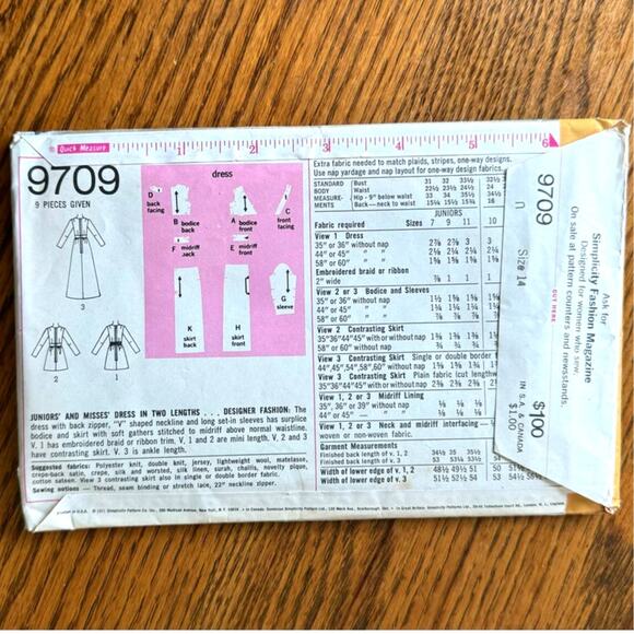 Vintage 1970s Simplicity 9709 Sewing Pattern Size Sm Mini & Maxi Dress COMPLETE - Picture 2 of 2